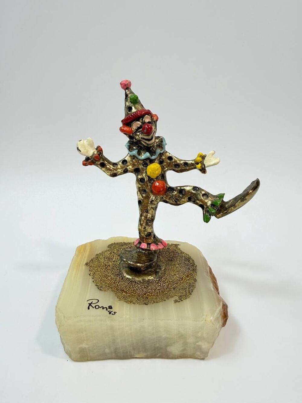 Ron Lee Clown Signed 1985 Onyx Base Mixed Media Sculpture 1.80 lb